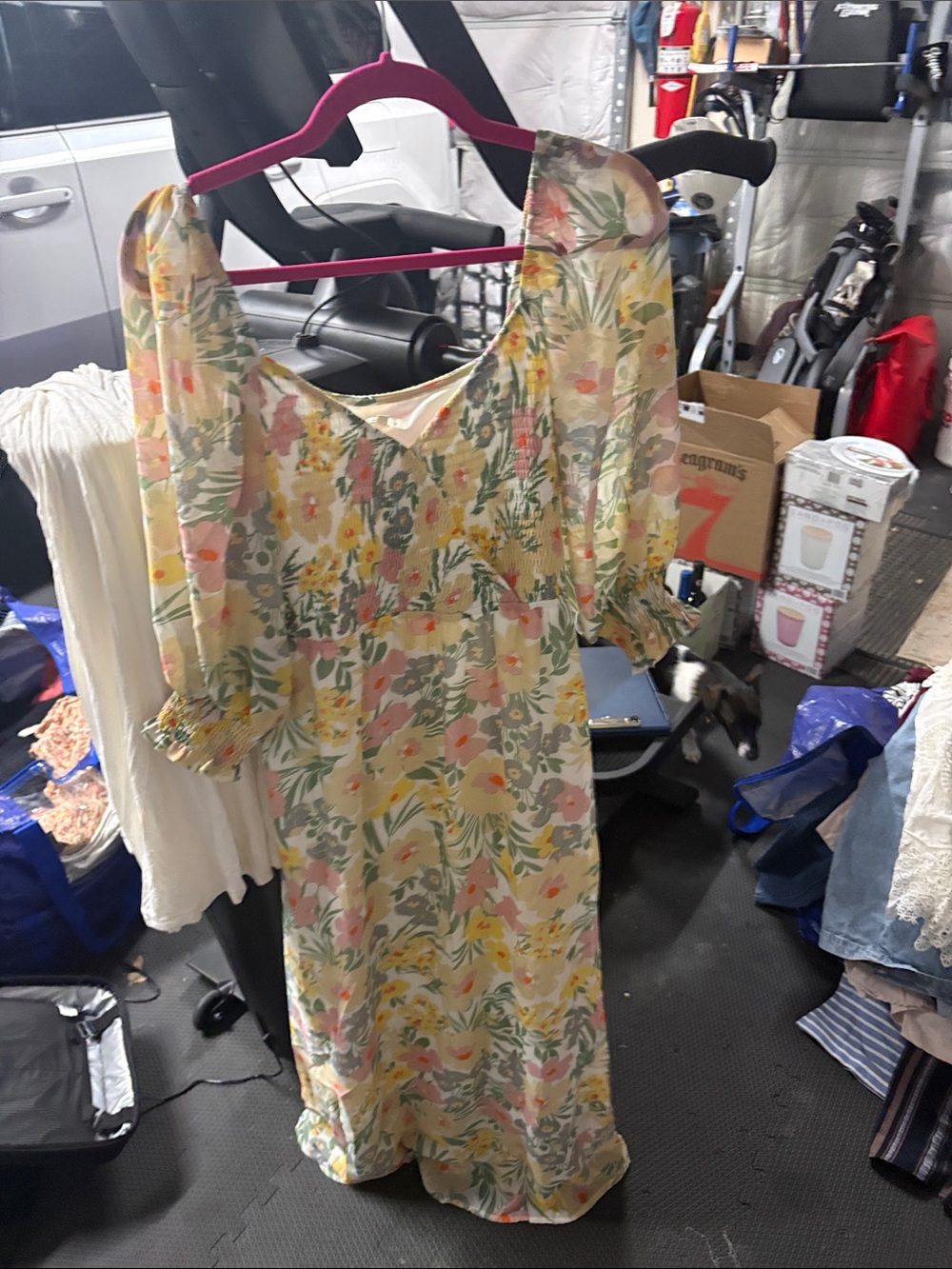 Floral Yellow Puff-Sleeve Maxi Dress